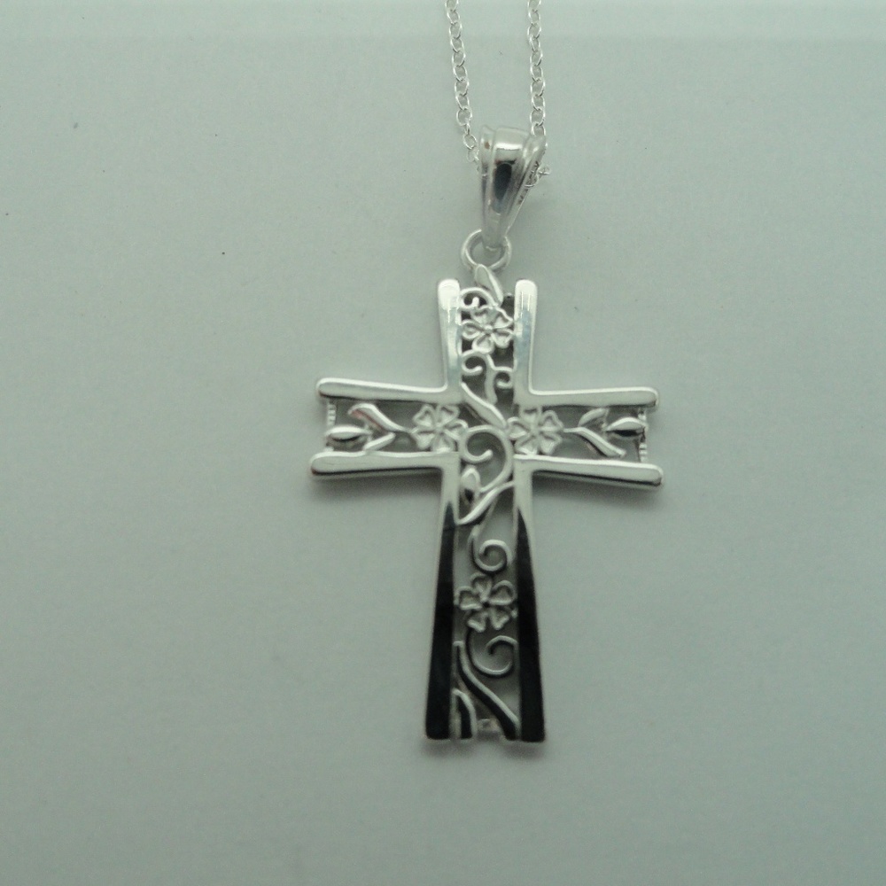 Sterling Silver Floral Cross